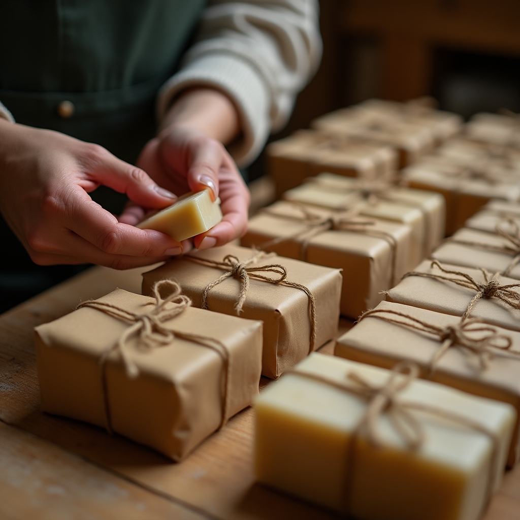 Panetti di sapone confezionati a mano in carta artigianale