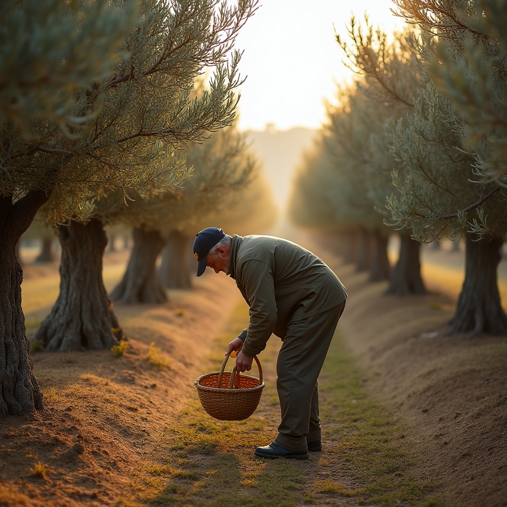 Raccolta delle olive in un uliveto pugliese durante l'autunno