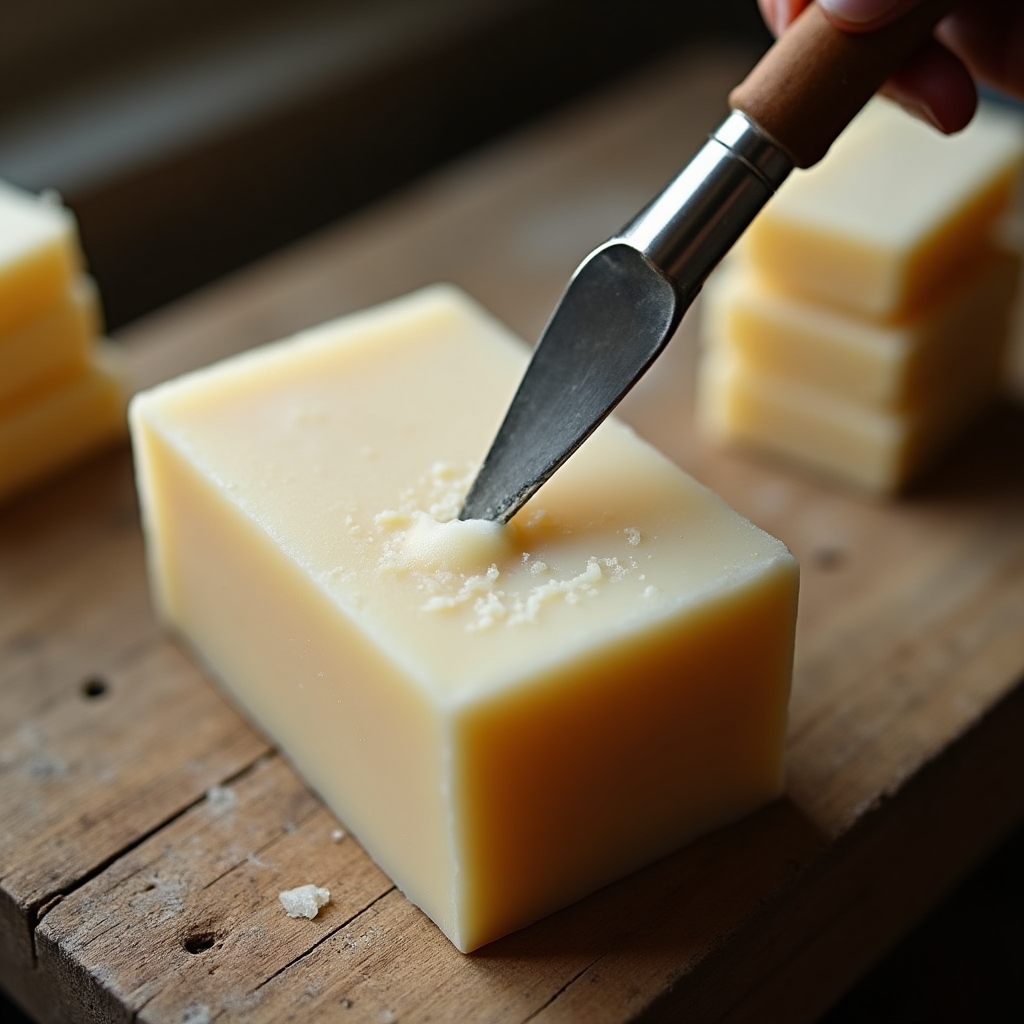Panetto grande di sapone di Marsiglia pronto per il taglio